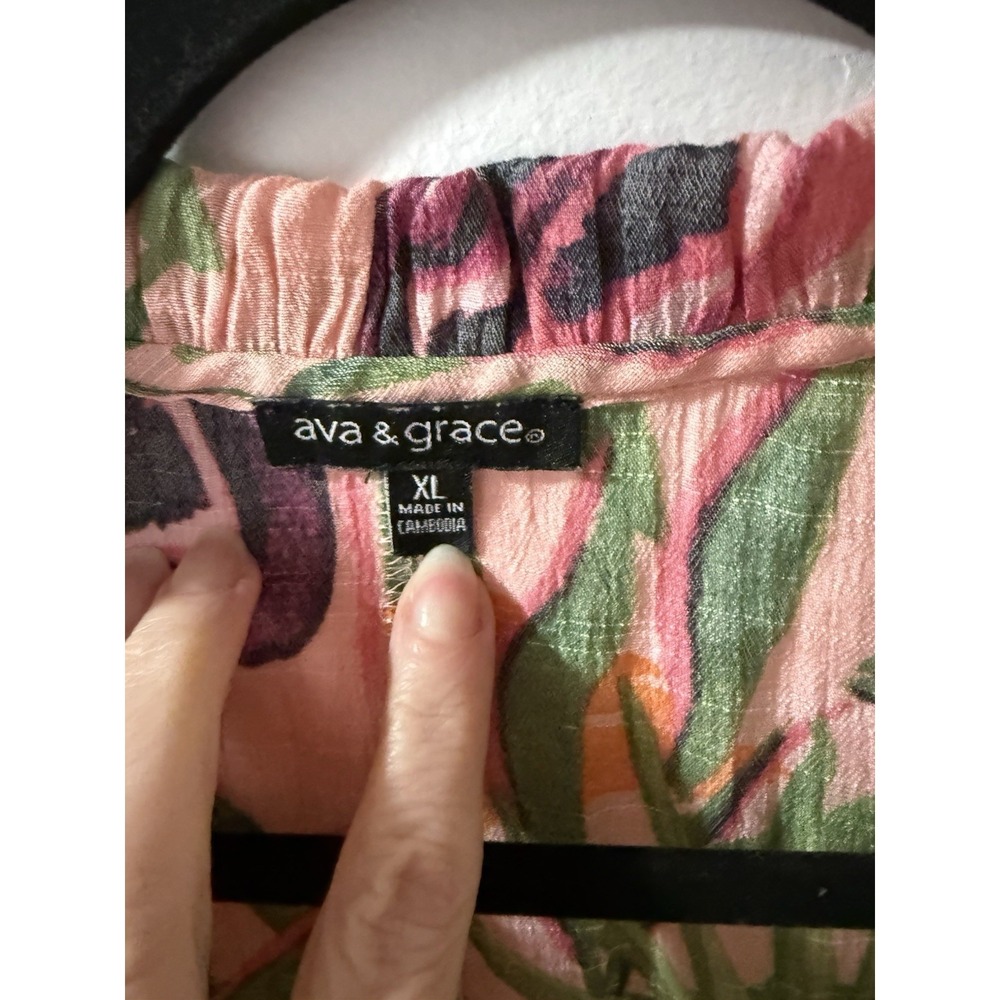 Ava & Grace Pink Floral Flutter Sleeve Chiffon Gauze Blouse XL SUMMER TROPICAL - Picture 8 of 9